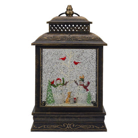 12" Musical Lighted Black Christmas Snow Globe Lantern with Snowmen