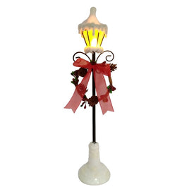 12.75" White Snowfall Valley LED Lighted Lamp Post with Wreath Christmas Decoration