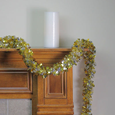 12' Unlit Gold and Silver Boa Wide Cut Christmas Tinsel Garland