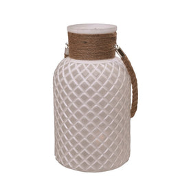 14.5" White and Brown Glass Pillar Candle Holder