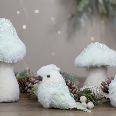 3.5" Light Green Tabletop Christmas Bird with Sequins