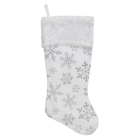20" White and Silver Snowflakes Christmas Stocking