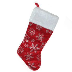 20" Red and Silver Glitter Snowflakes Christmas Stocking