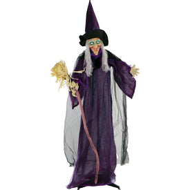 72" Life-Size Animatronic Talking Witch with Broomstick and Rotating Body