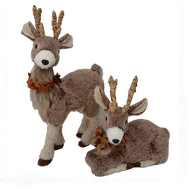 23" and 14" Plush Deer Set with Harvest Leaf Necklaces