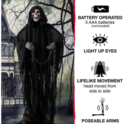 65" Life-Size Animatronic Grim Reaper with Chain and Rotating Head