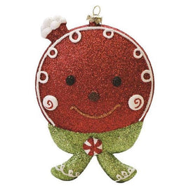 5.5" Red and Green Glittered Shatterproof Gingerbread Head Christmas Ornament