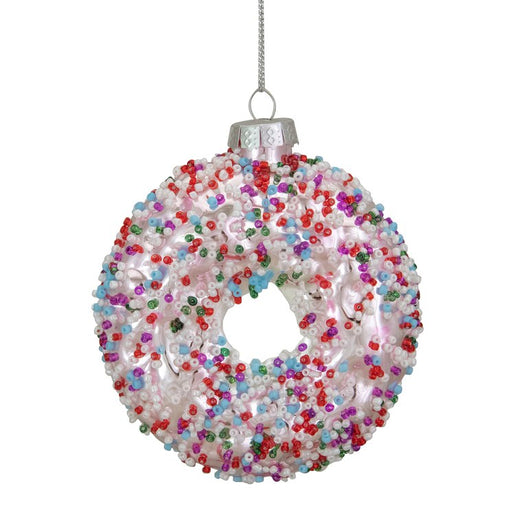 3.5" Pink Doughnut with Sprinkles Glass Christmas Ornament