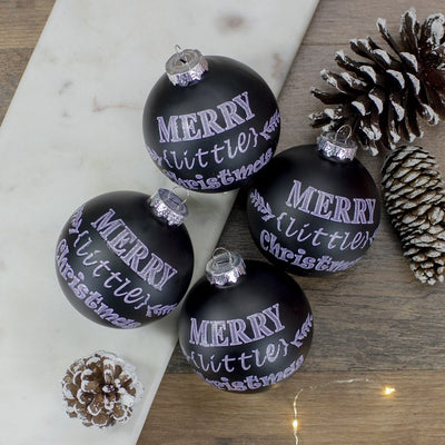 2.5" Matte Black Merry Little Christmas Glass Ball Ornaments Set of 4