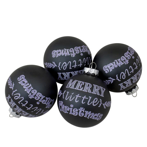 2.5" Matte Black Merry Little Christmas Glass Ball Ornaments Set of 4