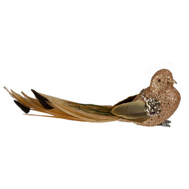 8" Gold Glitter Embellished Bird with Feathers Clip On Christmas Ornament