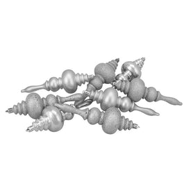 7" Silver Splendor Shatterproof Four-Finish Finial Christmas Ornaments Set of 8