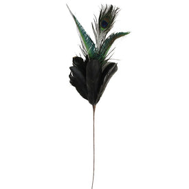 22.75" Black and Green Plumage with Peacock Feather Christmas Pick