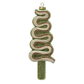 6" Green and White Shatterproof Glitter Lollipop Christmas Ornament