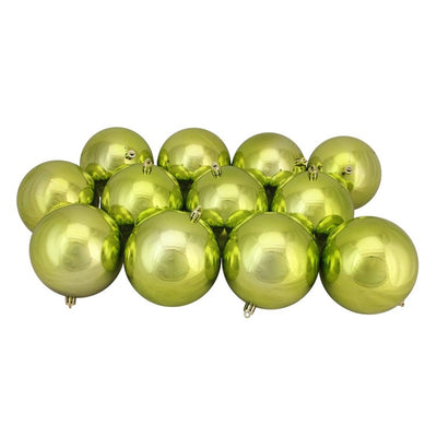 4" Shiny Kiwi Green Shatterproof Ball Christmas Ornaments Set of 12
