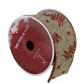 2.5" x 120 Yards Red and Beige Christmas Tree Wired Craft Ribbons Pack of 12
