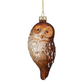 4.5" Brown and White Glass Owl Christmas Ornament