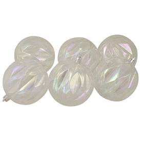 3" Clear Rhombus Cut Shatterproof Iridescent Ball Christmas Ornaments Set of 6