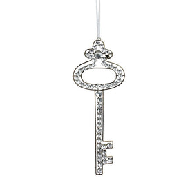 9" Silver Antique Finish Rhinestone Key Christmas Ornament