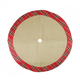 20" Rustic Burlap Mini Christmas Tree Skirt with Red Plaid Border