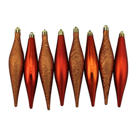 6" Burnt Orange Shatterproof Four-Finish Christmas Finial Drop Ornaments Set of 8