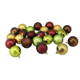 2.5" Brown Green and Red Shatterproof Two-Finish Ball Christmas Ornaments Set of 24