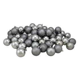 2.5" Pewter Gray Shatterproof Four-Finish Ball Christmas Ornaments Set of 60