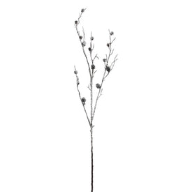 42" White and Brown Sparkling Frosted Pine Cone Twig Branch