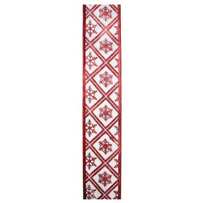 2.5" x 10 Yards Red and White Snowflake Christmas Wired Craft Ribbon
