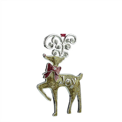 3.75" Gold and Red European Glitter "Joy" Reindeer Christmas Ornament - OPEN BOX