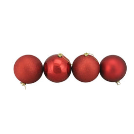 6" Red Shatterproof Four-Finish Ball Christmas Ornaments Set of 4