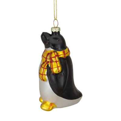 3.75" Black White and Yellow Glass Penguin Christmas Ornament - OPEN BOX