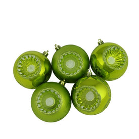 3.25" Kiwi Green Retro Reflector Shatterproof Two-Finish Ball Christmas Ornaments Set of 5