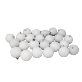 2.5" Winter White Shatterproof Four-Finish Ball Christmas Ornaments Set of 24