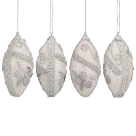 4.5" White and Silver Shatterproof Glitter Christmas Finial Ornaments Set of 4