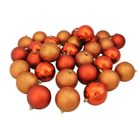 3.25" Burnt Orange Shatterproof Four-Finish Ball Christmas Ornaments Set of 32