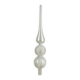 14.75" Silver and White Glitter Glass Finial Christmas Tree Topper