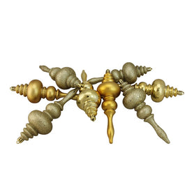 7" Vegas Gold Shatterproof Four-Finish Finial Christmas Ornaments Set of 8
