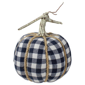 Dark Blue and White Plaid Fall Harvest Tabletop Pumpkin