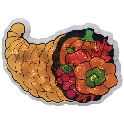 16" Gold and Red Lighted Cornucopia Thanksgiving Window Silhouette Decoration