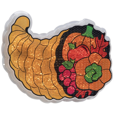 16" Gold and Red Lighted Cornucopia Thanksgiving Window Silhouette Decoration