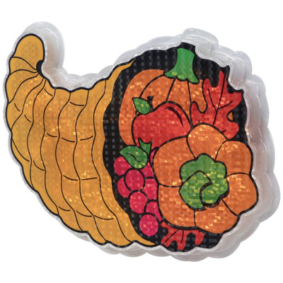 16" Gold and Red Lighted Cornucopia Thanksgiving Window Silhouette Decoration