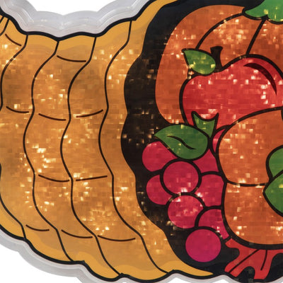 16" Gold and Red Lighted Cornucopia Thanksgiving Window Silhouette Decoration