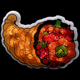 16" Gold and Red Lighted Cornucopia Thanksgiving Window Silhouette Decoration