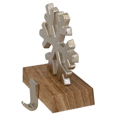 6.25" Silver Snowflake with Wood Finish Base Christmas Stocking Holder