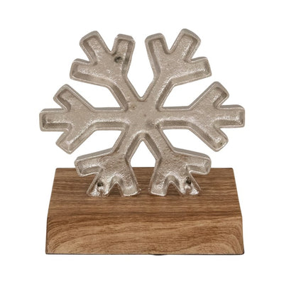 6.25" Silver Snowflake with Wood Finish Base Christmas Stocking Holder