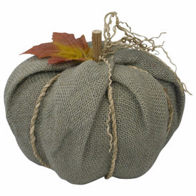6.75" Green Burlap Autumn Harvest Tabletop Pumpkin