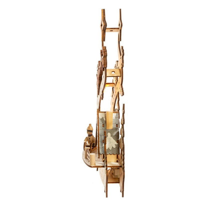 11.8" Battery-Operated Light Up Wooden Christmas Village with Santa and Sleigh