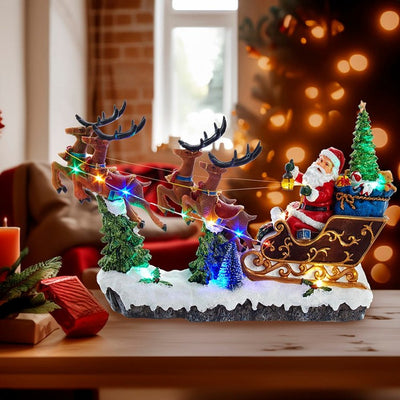 8.7" Battery-Operated LED Musical Santa and Sleigh Table Piece