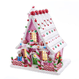 10" Pink Battery-Operated Candy LED Gingerbread House Table Piece